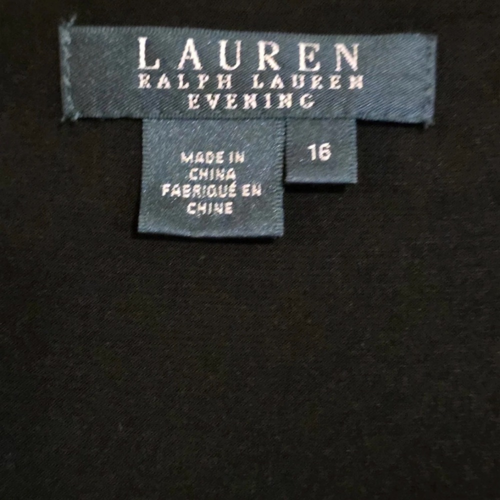 Lauren Ralph Lauren Wrap Dress Ruffle Knot Black Long V-Neck 3/4 Sleeve Sz 16 - Picture 5 of 6